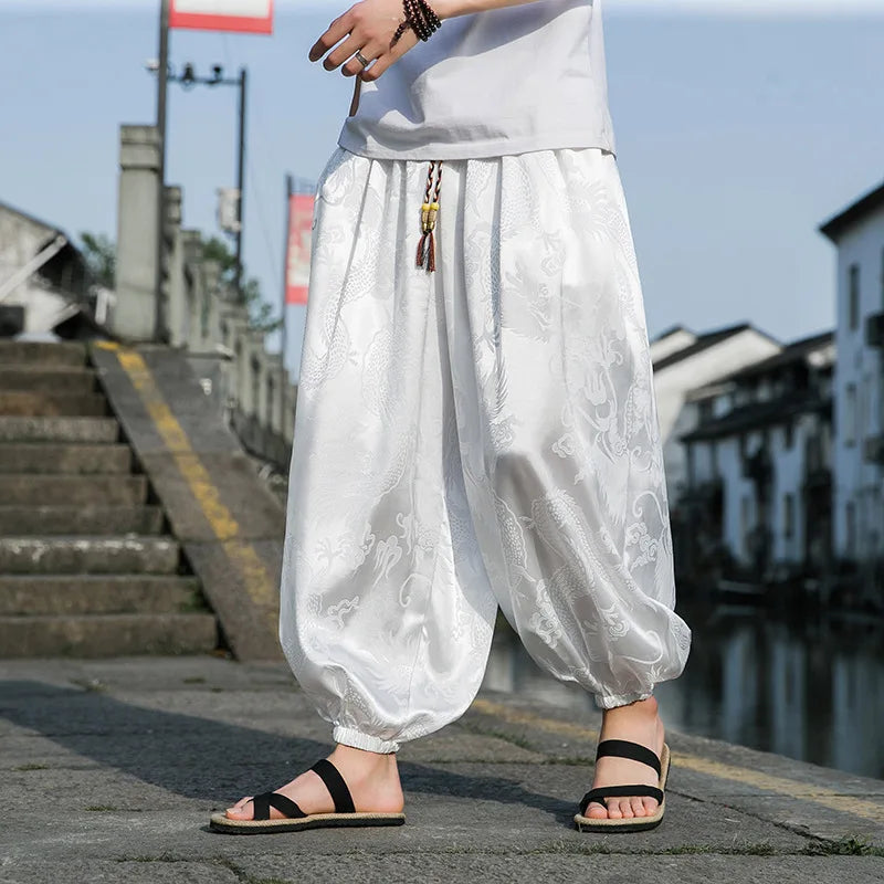 Men’s Ice Silk Dragon Jacquard Bloomers