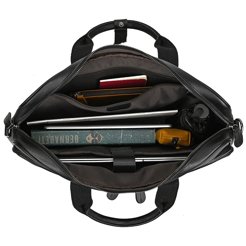 Men Briefcase Genuine Leather Laptop Bag 14 15.6" PC Doctor Lawyer Computer Bag Cowhide Male Briefcase Leather Men Business Bag