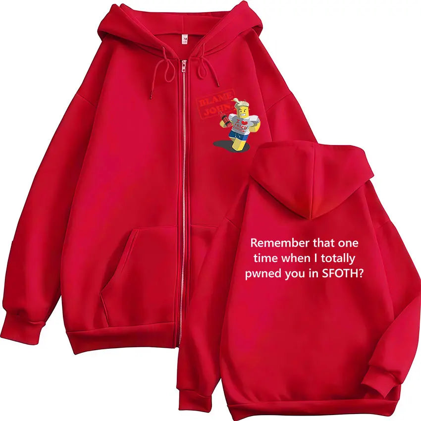 Blame John Meme Oversized Zip-Up Hoodie