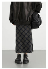 CHIC VEN Women Long Skirt Casual New Sweet Cool Style High Waist Slit Plaid Half Skirt Straight Tube Skirts Spring Autumn 2024
