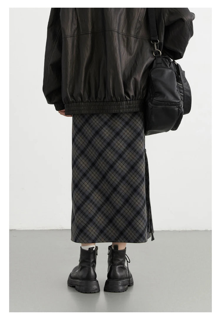 CHIC VEN Women Long Skirt Casual New Sweet Cool Style High Waist Slit Plaid Half Skirt Straight Tube Skirts Spring Autumn 2024