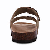 Evshine Leather Cork Footed Clogs Sandals For Women Fashion Flat Mules Slippers with Arch Support Men Double Buckle Cork Slides