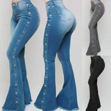 Women's High-Waist Stretch Denim Flare Pants