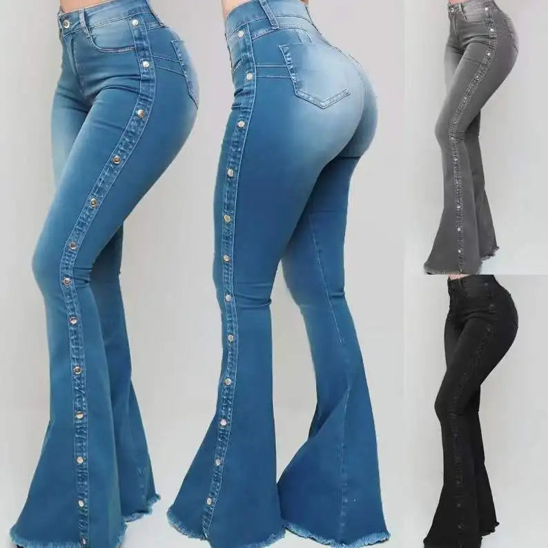 Women's High-Waist Stretch Denim Flare Pants