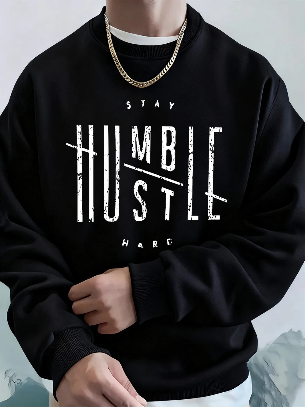 Stay Humble Hustle Hard Printing Mens Hoodie Autumn Fleece Warm Sweatshirts Casual Loose Crewneck Hooded Sports Male Clothes