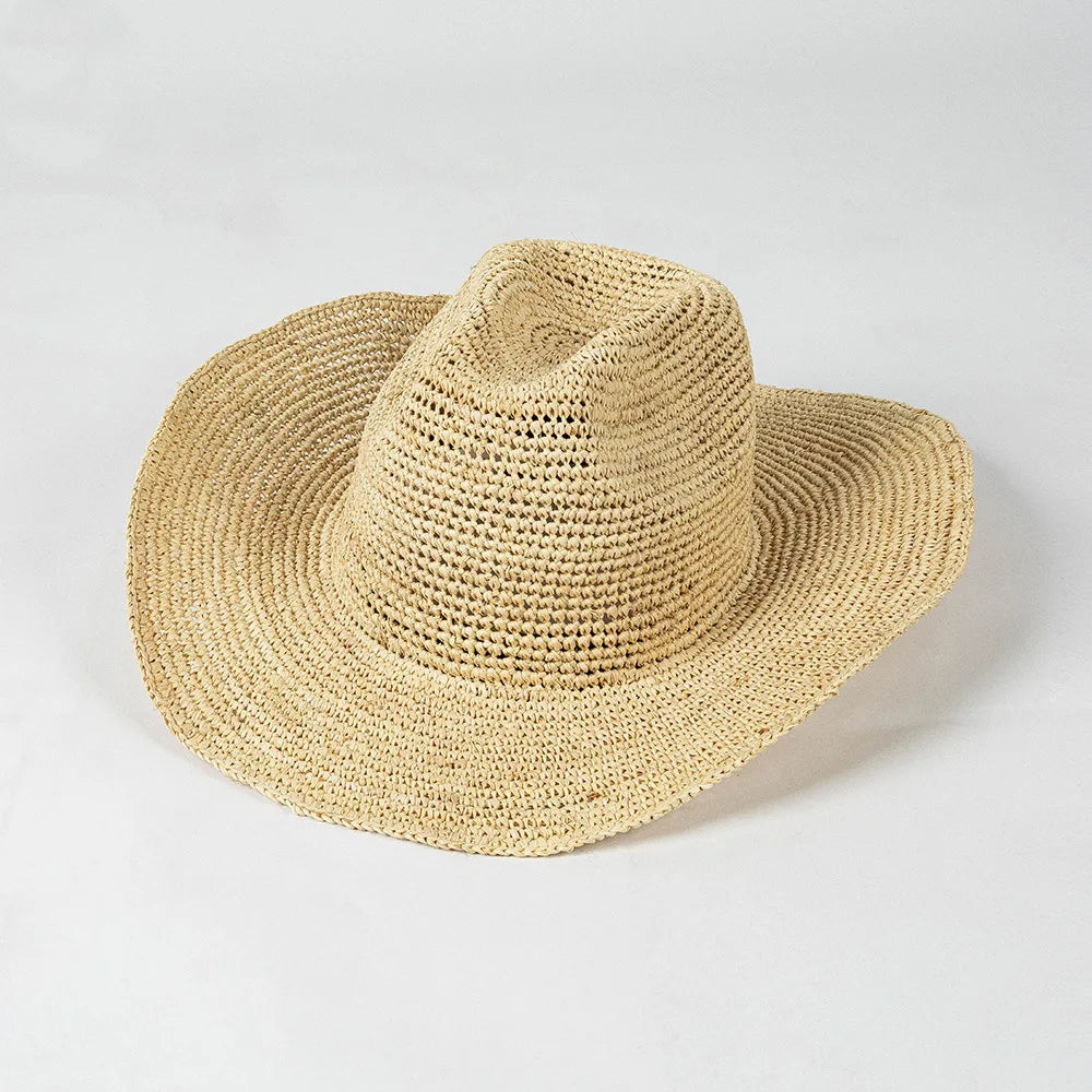USPOP Crochet Raffia Sun Hat – Curled Brim Straw Hat