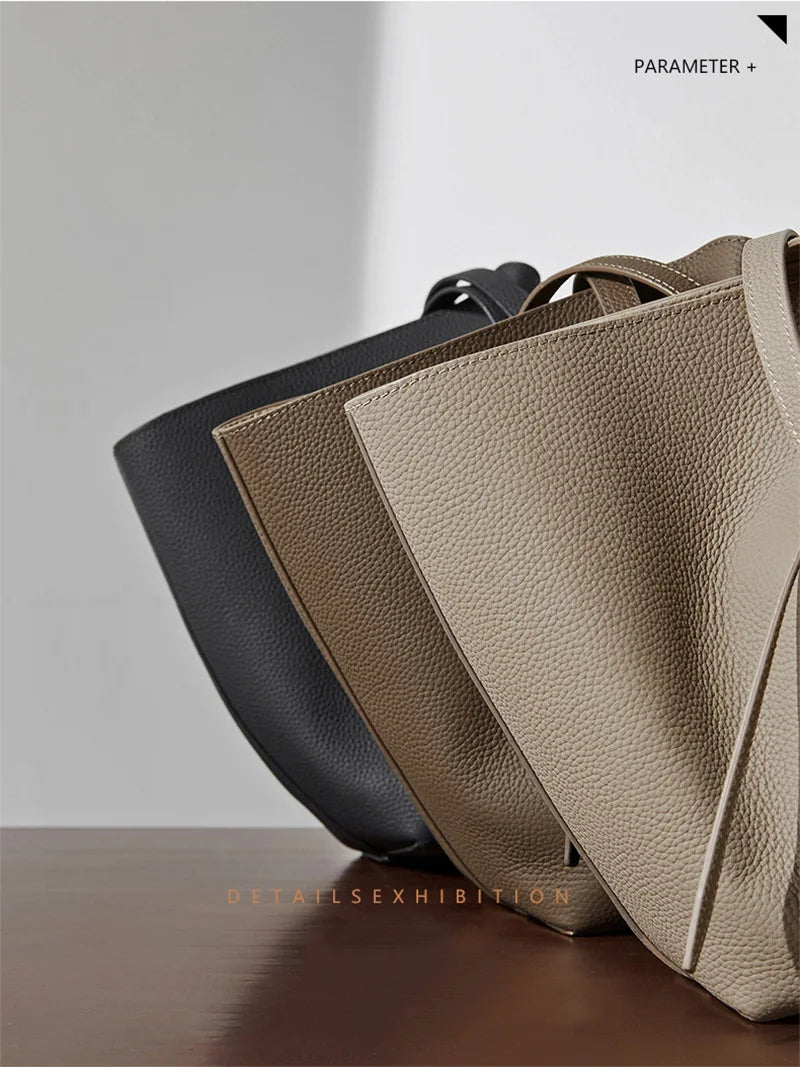 New Women's Large Capacity Cowhide Tote Fashionable Bat Wing Design Genuine Leather Handbag for Commuting Versatile Ladies Bag