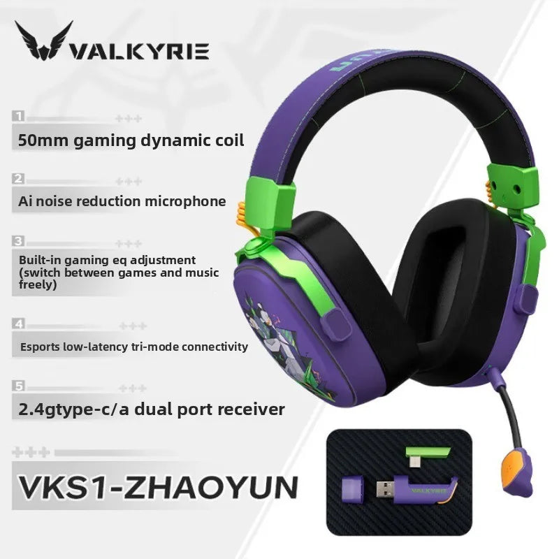 VALKYRIE VK S1 Gaming Headset Wireless Triple-Mode Detachable Microphone 15ms Ultra-Low Latency Esports Chip Gamer Headphones