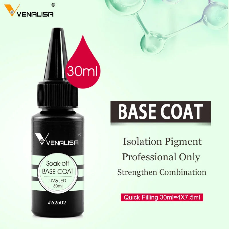 Venalisa Long Wear Tempered Top Coat Reinforce Gel Refill Package Soak Off UVLED Nail Gel Polish Big Volume 225g/30ml Base Gel