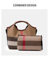 Leather plaid handbag, large-capacity mother bag, shopping basket, one-shoulder handbag