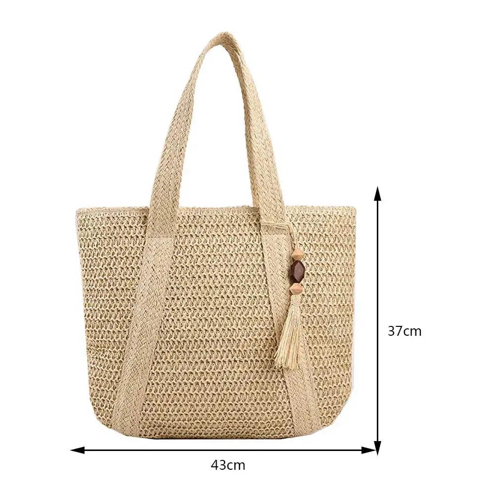 Woven Handbags Ladies Summer Woven Totes Bag with Tassel Women Shoulder Bag Large Capacity Fashion Straw Female Shopper Bag