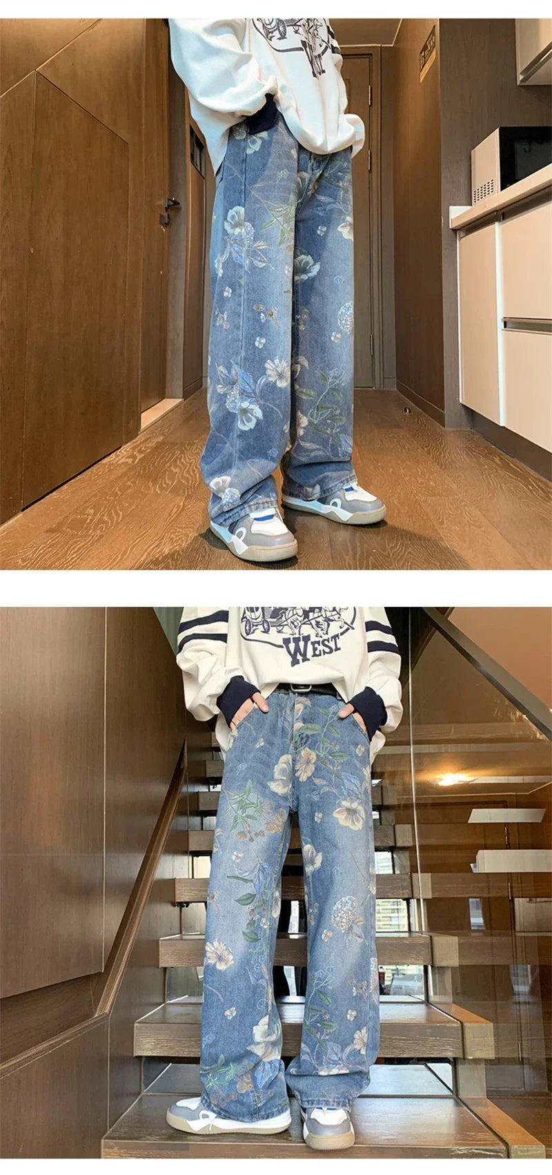 Men’s Vintage Floral Wide-Leg Denim