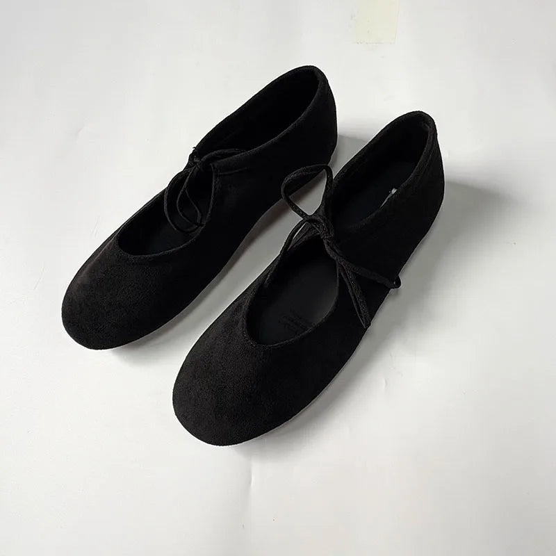 Round Toe Mary Jane Flats with Butterfly Knot