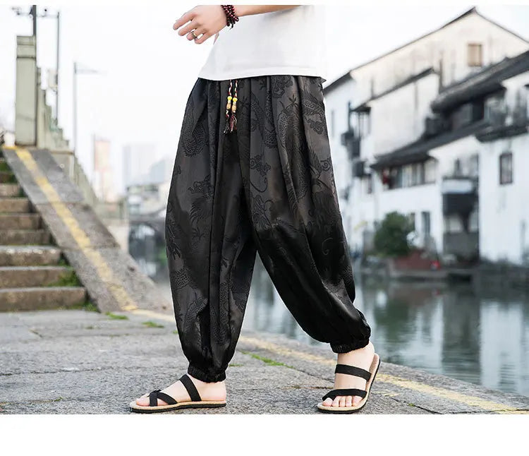 Men’s Ice Silk Dragon Jacquard Bloomers