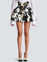 2026 Runway Floral Mini Skirt with Rose Gold Buttons