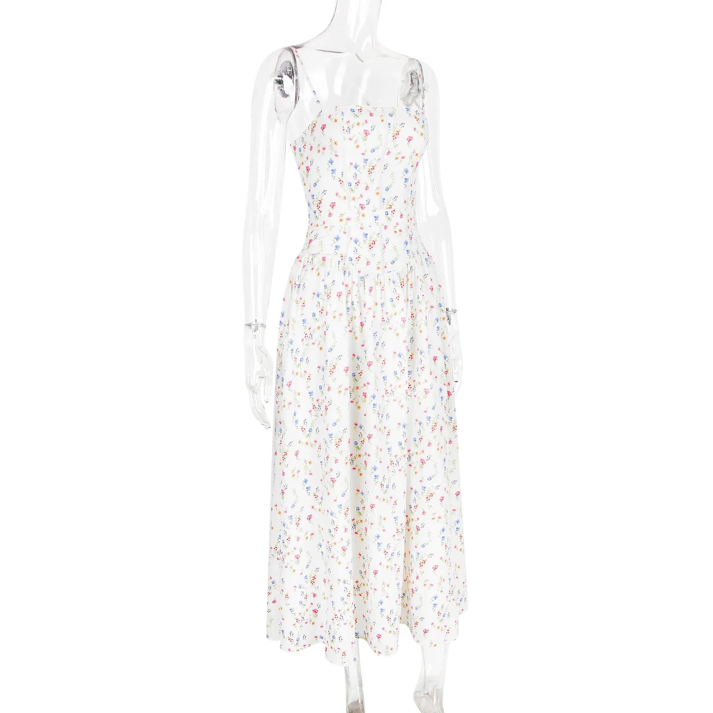 Floral Print Spaghetti Strap Midi Sundress - Elegant Boho Chic Summer Beach Dress