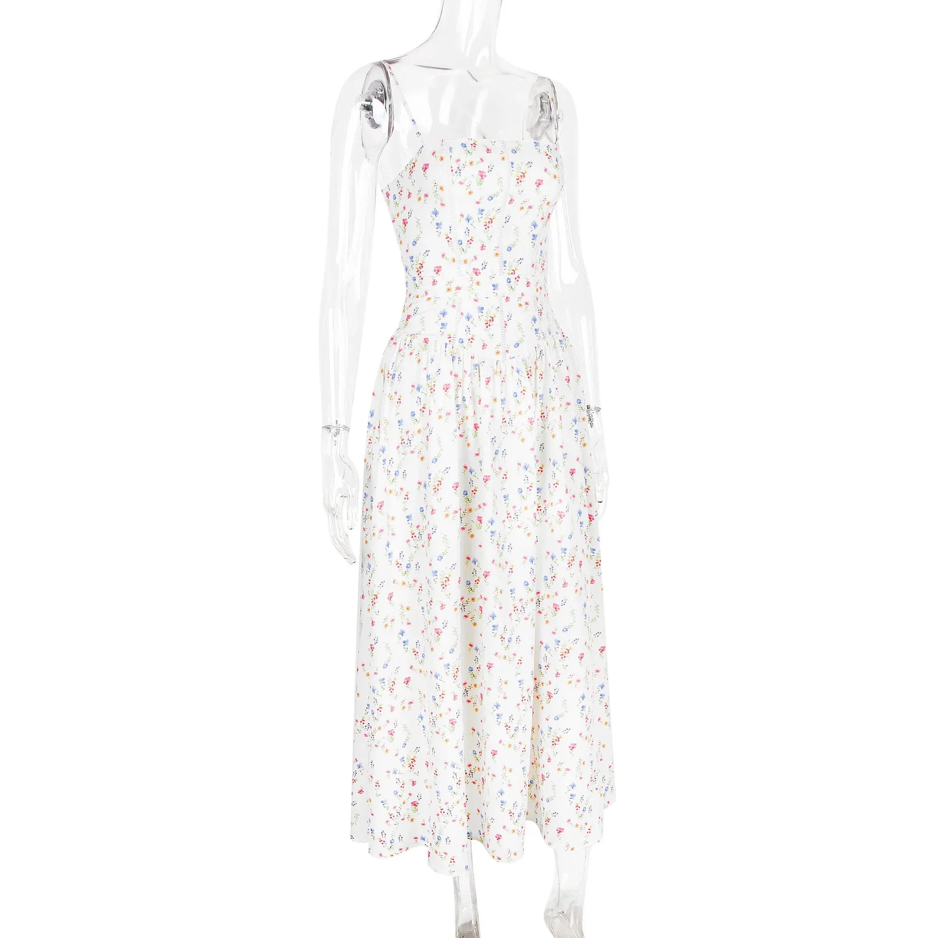 Floral Print Spaghetti Strap Midi Sundress - Elegant Boho Chic Summer Beach Dress