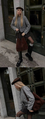 New suede velvet underarm tote bag for autumn and winter Simple large capacity first layer frosted cowhide handbag shoulder bag
