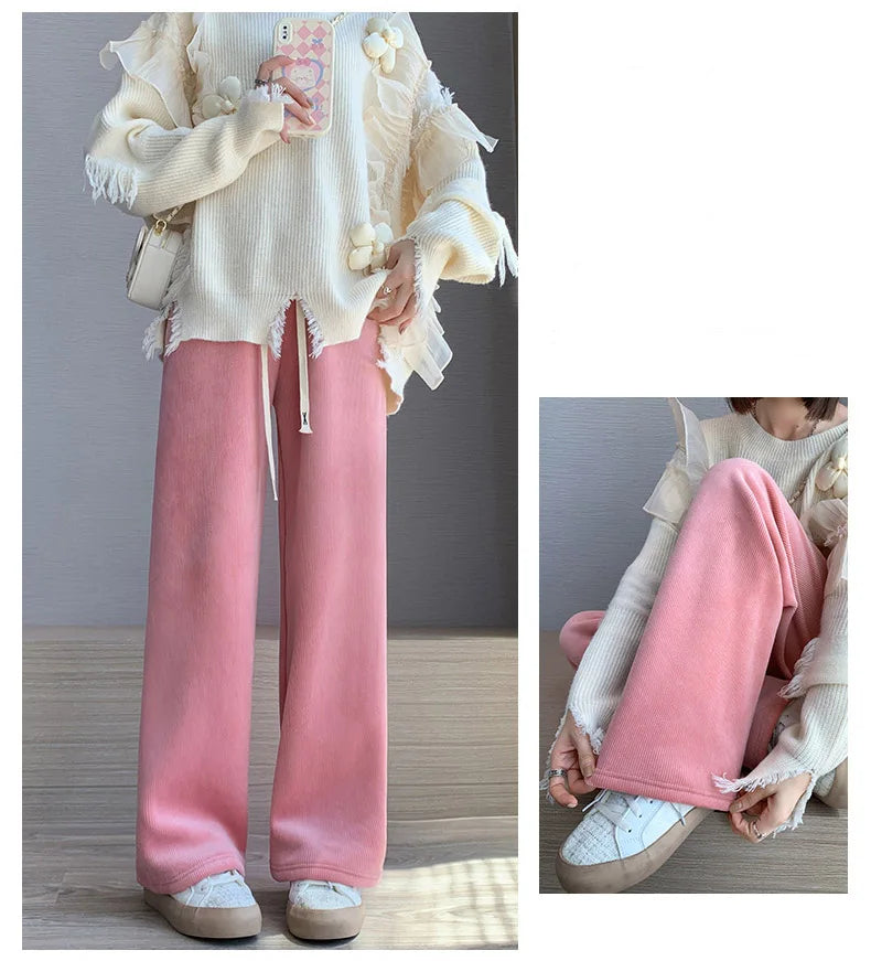 Women's Fleece Wide-Leg Winter Pants