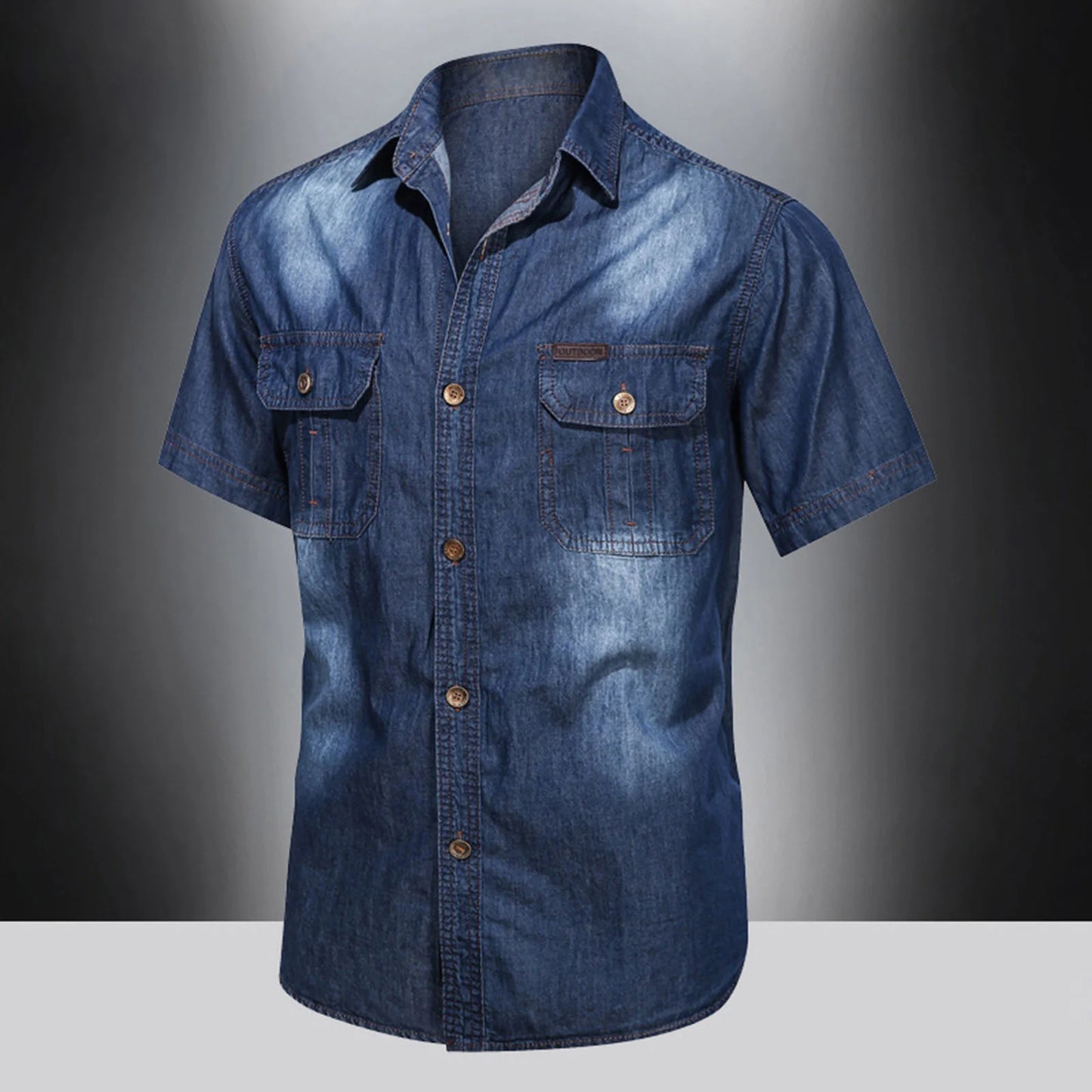 Vintage Street Denim Shirts For Men Male Summer Solid Shirt Short Sleeve Pocket Turn Down Button Shirt Hemden FüR MäNner