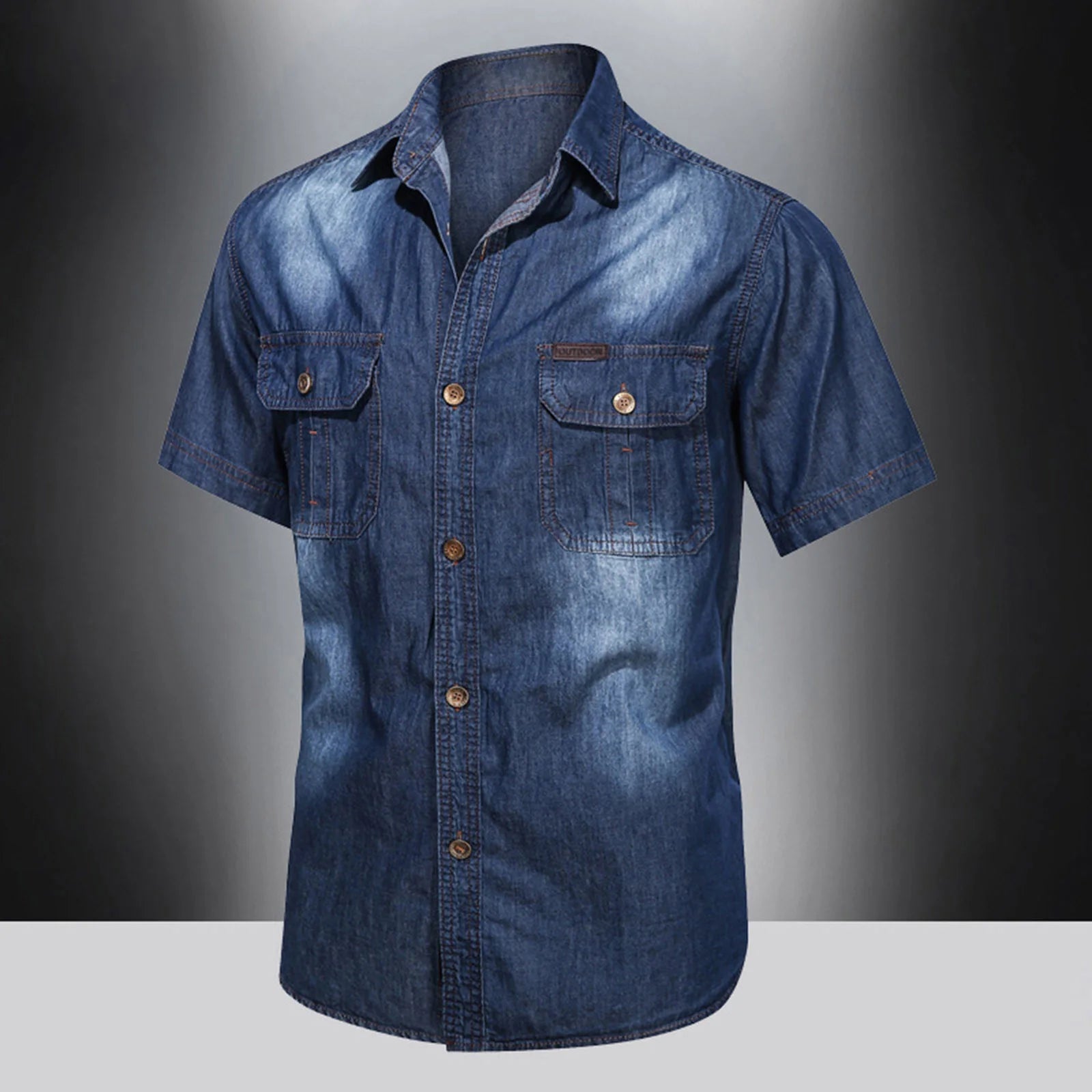 Vintage Street Denim Shirts For Men Male Summer Solid Shirt Short Sleeve Pocket Turn Down Button Shirt Hemden FüR MäNner
