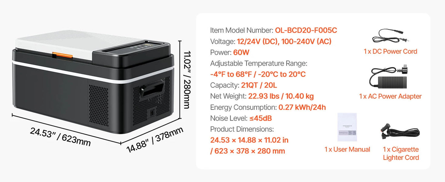 Succebuy 15-55L Portable Cooler Electric Compressor 12V/24V DC 110-240V AC Freezer Refrigerator for Home