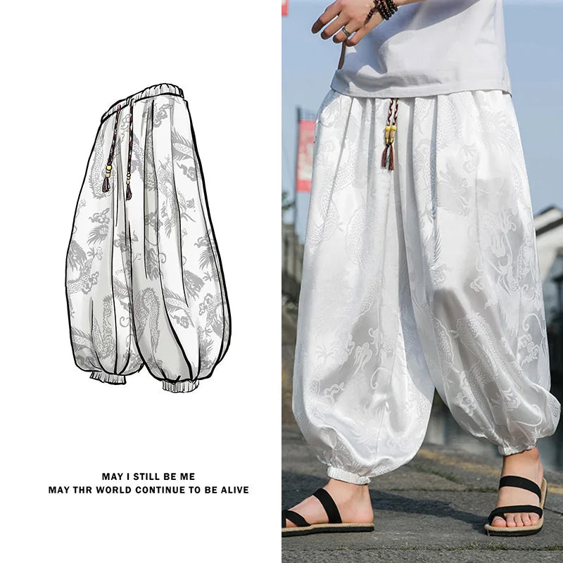 Men’s Ice Silk Dragon Jacquard Bloomers