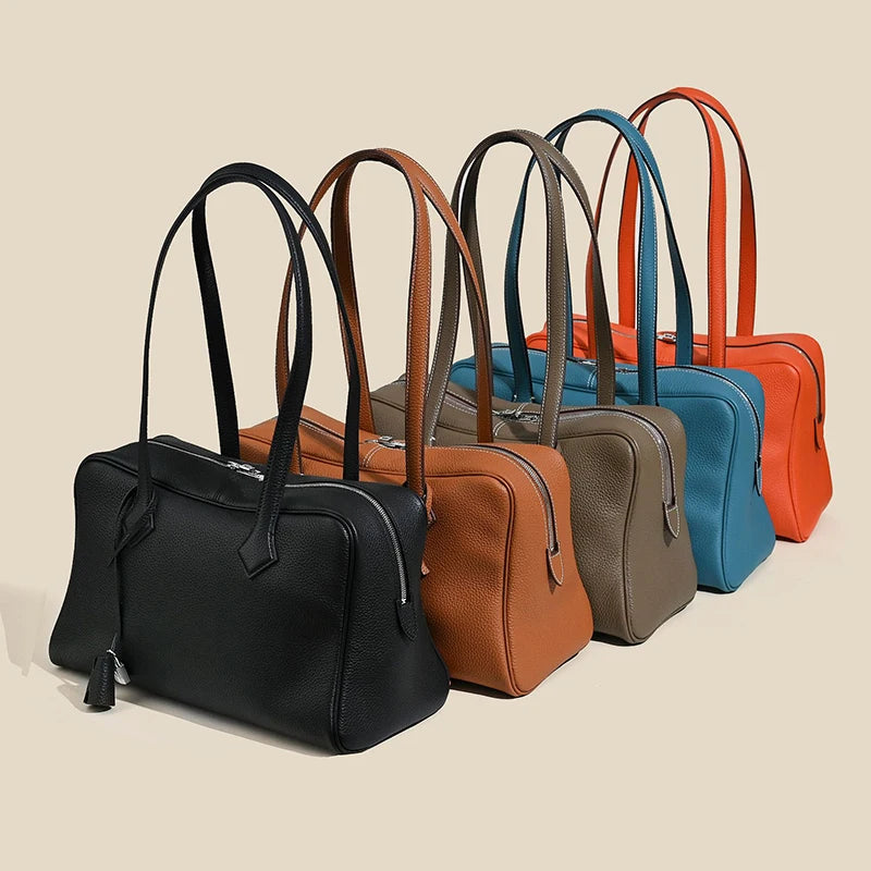 2026 Spring Luxury Brand Genuine Leather Women Bags Cowhide Casual Totes Women Handbags Fashion Silver Lock Shoulder Bags Woman