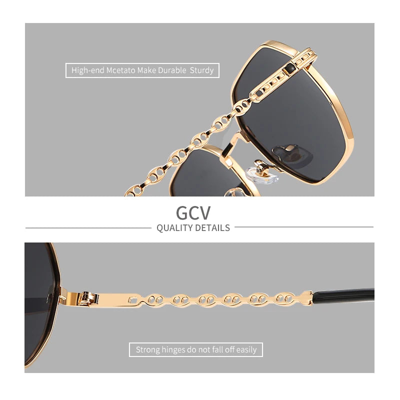 GCV Brand Classic Retro Women's Rectangular Square Metal Frame Glasses, Sunglasses, Polarizer Lenses，Box Oculos De Sol Gafas