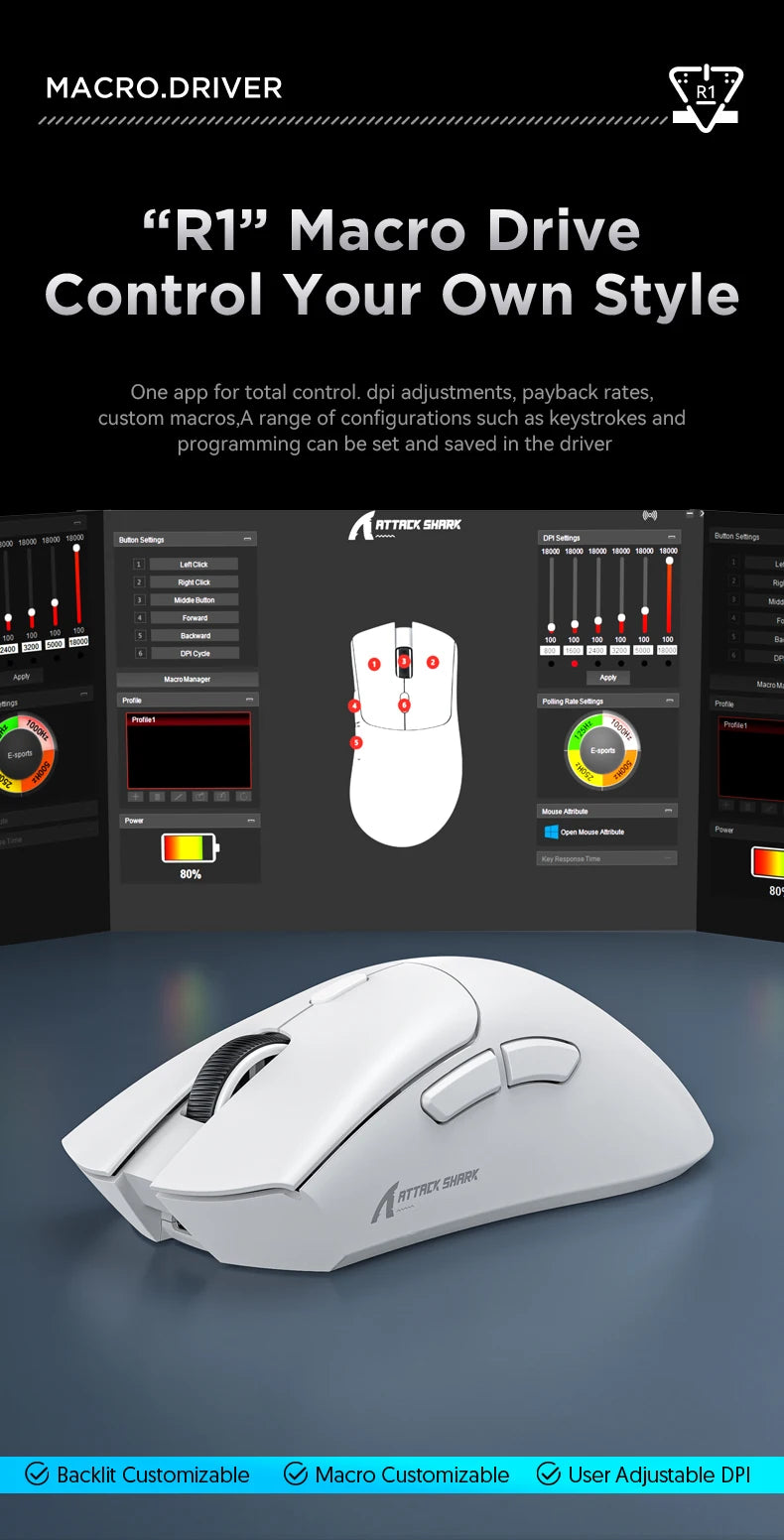 Attack Shark R1 X11 Wireless Bluetooth Gaming Mouse, PAW3311, Tri-Mode Connectivity, 59g Lightweight, for PC, Laptop & Mac