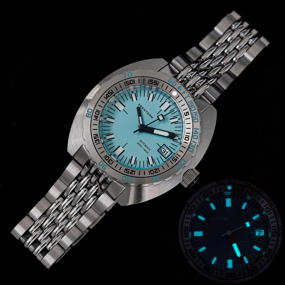 SEESTERN Watch SUB300T Diver Automatic Man Mechanical Sapphire Glass Luminous Date Waterproof 200 Turn Bracelet Wristwatch Retro