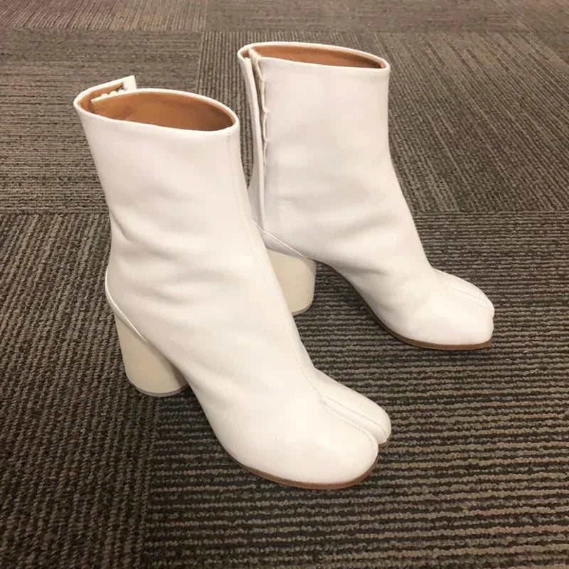 Luxury Leather Tabi Split Toe Ankle Boots - Women's High Heel