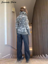 Vintage-Style Printed Knit Cardigan
