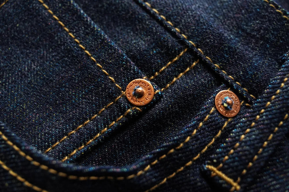 SAUCE ZHAN Mens Jeans Rainbow Sanforized Selvedge Denim Jeans Man Python Skin Labels Regular Fit 14 Oz