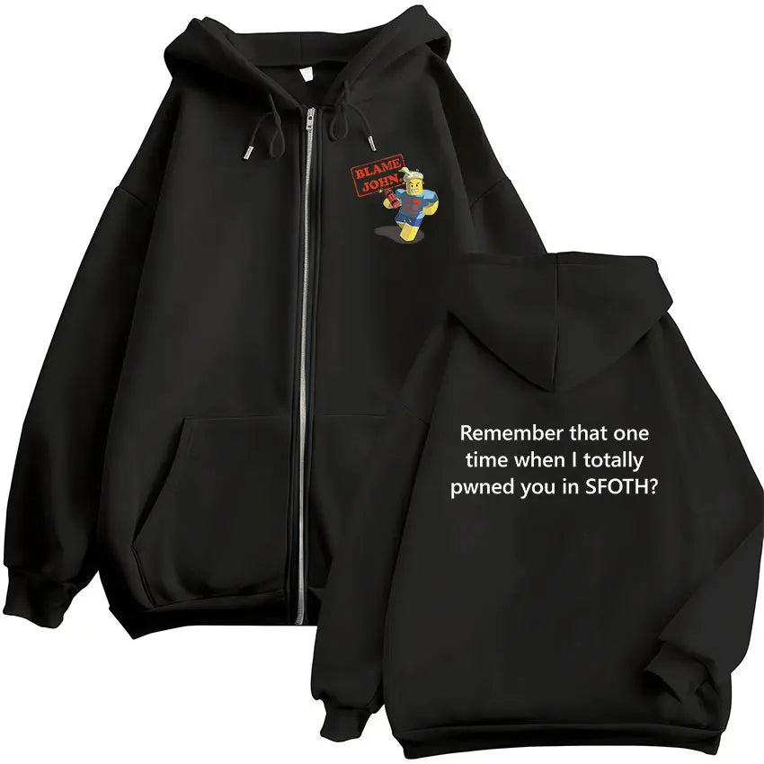 Blame John Meme Oversized Zip-Up Hoodie