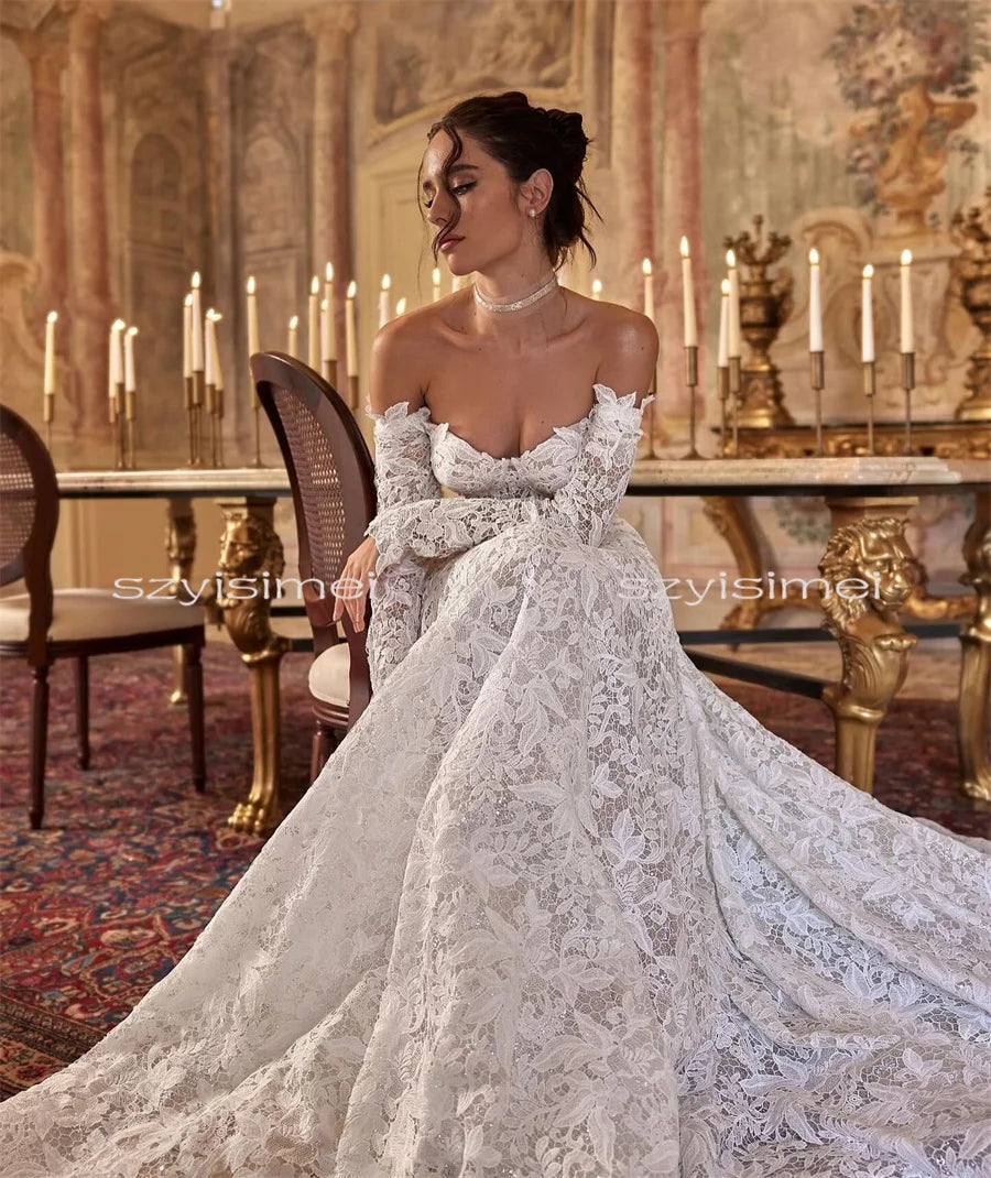 Modern Sweetheart A-Line Wedding Dress 2026 Bridal Gowns Long Sleeve Customizable Elegant Bridal Dress for Your Special Day