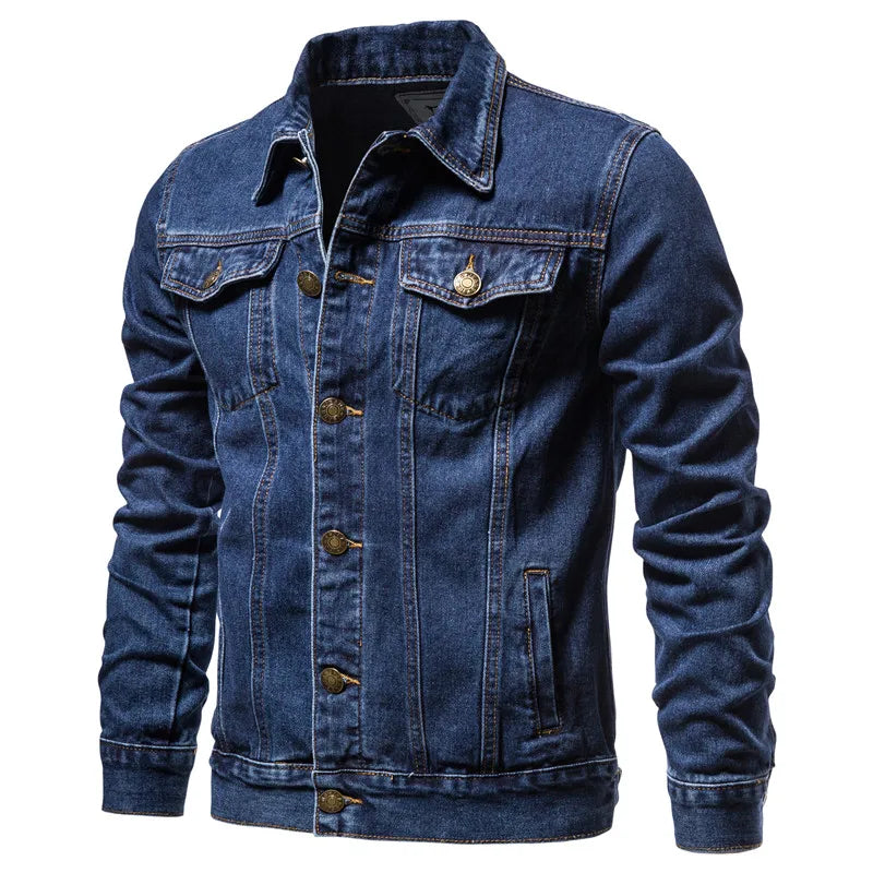 Vintage Solid Denim Motorcycle Jacket - Slim Fit Casual Cotton Coat