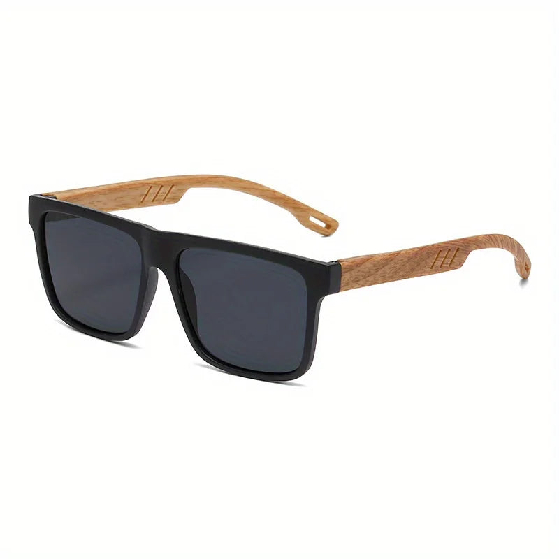 Square Wood-Grain Sunglasses – UV400 & Spring Hinges