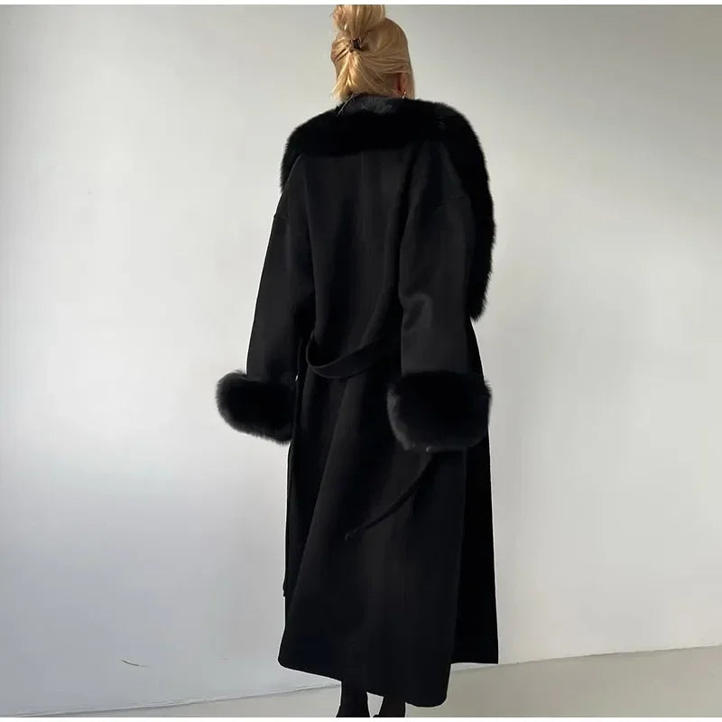 Faux Fur Patchwork Woolen Overcoat