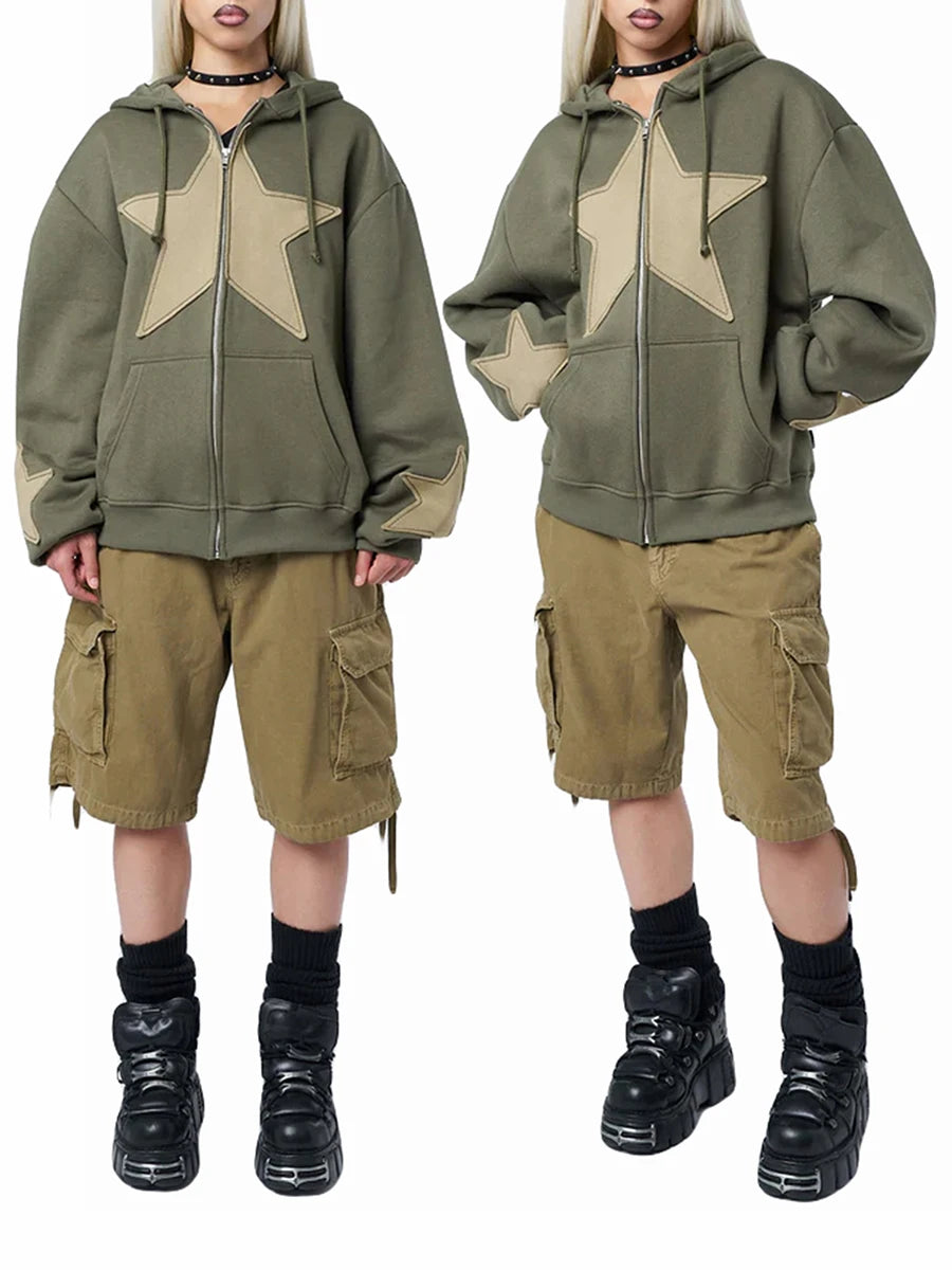 Women's Y2K Star Print Zip-Up Hoodie