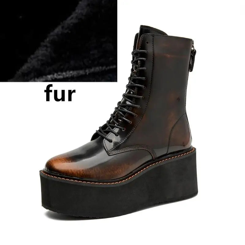 Genuine Leather Winter Wedge Boots