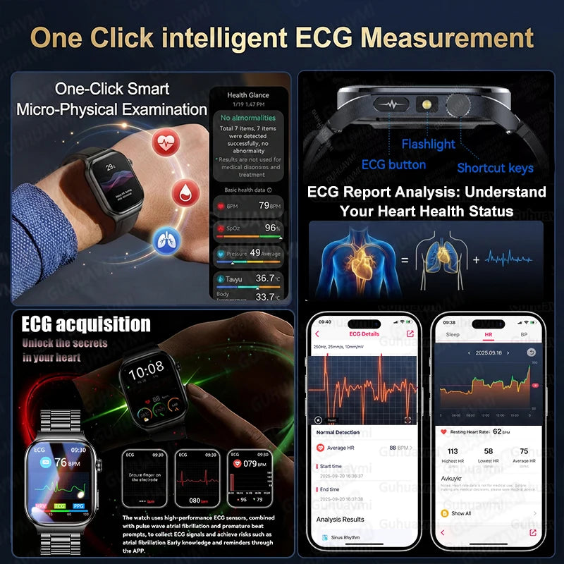 2026 New Accurate Diagnosis Smart Watch Body Fat ECG Blood oxygen BP Health Sport HD AMOLED Screen Call Smart Watches man woman