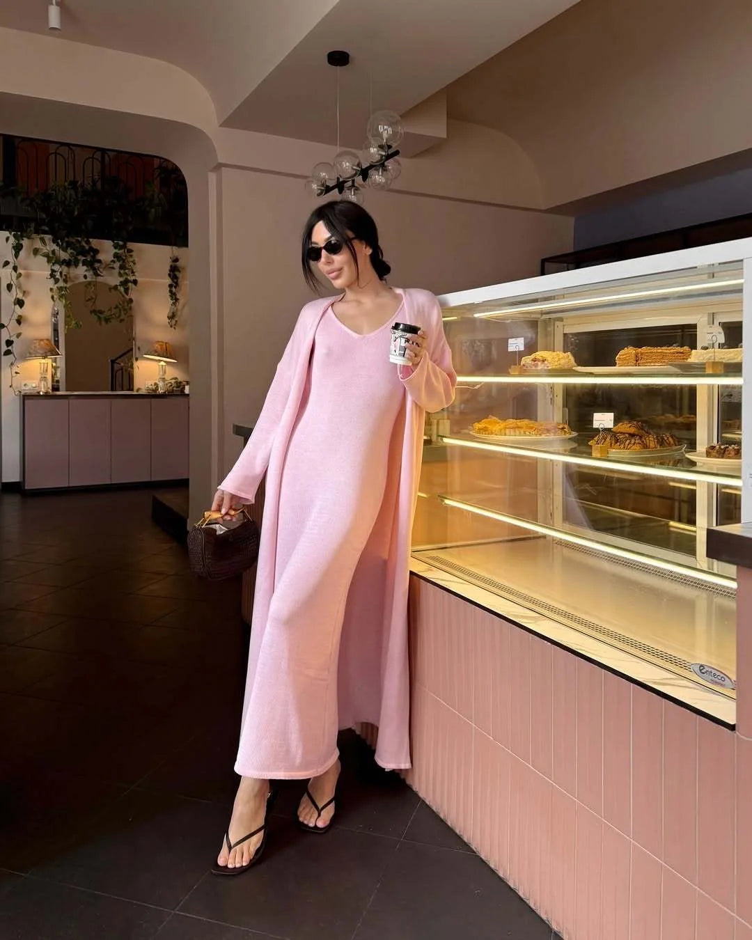 Hirsionsan Soft Loose Sets Women Two Pieces Long Sleeve Cardigan & Vest Dresses Elegant Female Hollow Outfits Cotton Tracksuit