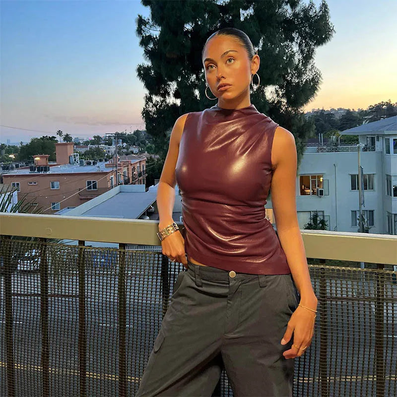 Y2K Vintage PU Leather Tank Top