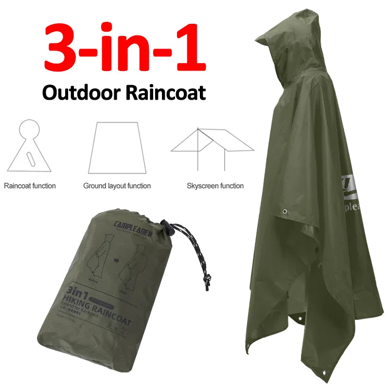 Outdoor 3-in-1 Waterproof Rain Poncho & Shelter