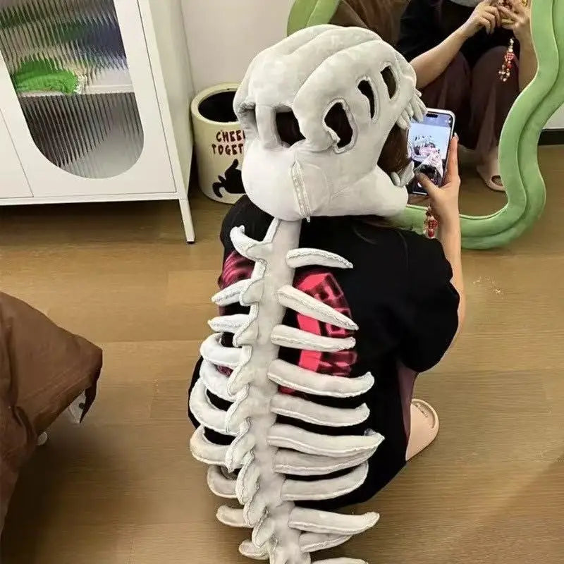 115cm Cosplay Wearable Dinosaur Skeleton Headgear Funny Party Decor Doll Soft Stuffed Animal Soft Plush Halloween Game Prop Gift