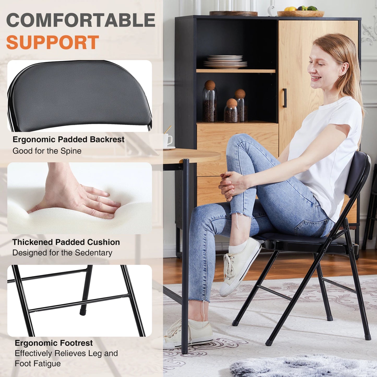 JHK Faux Leather Folding Chair Set of 2 | Elegant & Sturdy