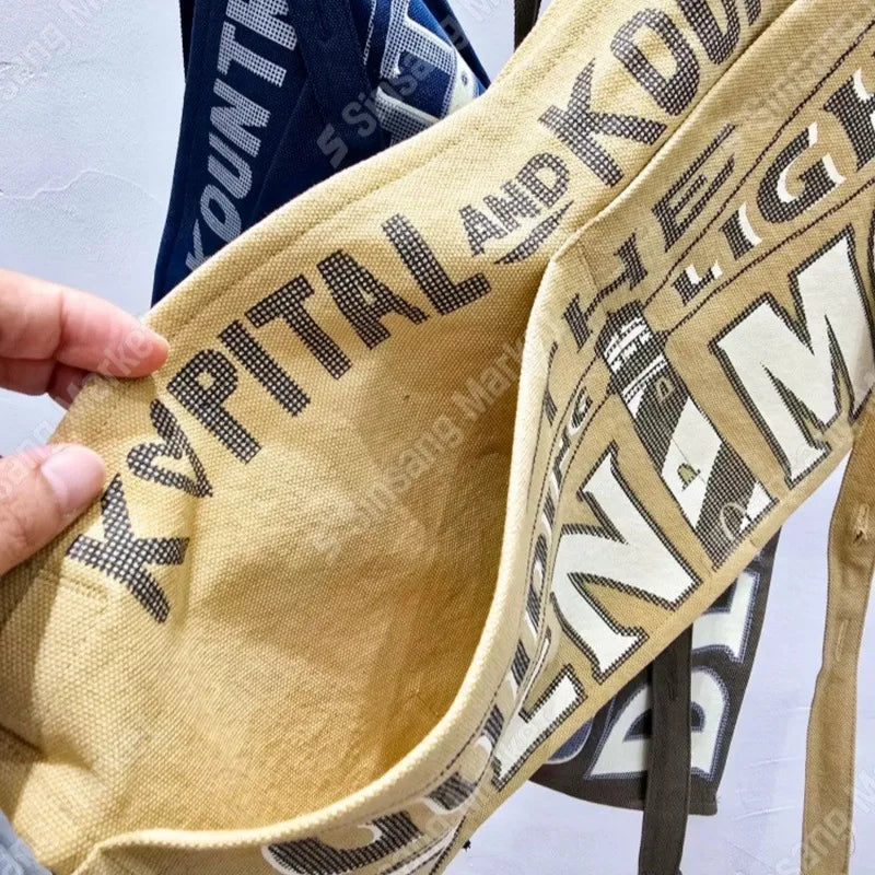 Vintage Letter Print Canvas Waist Bag for Women Multifunctional Crossbody Bag, Casual Apron Chest Bag, Streetwear Fanny Pack