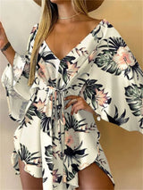 Bohemian Floral V-Neck Mini Dress