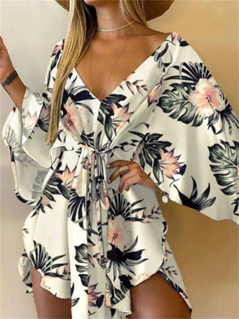 Bohemian Floral V-Neck Mini Dress